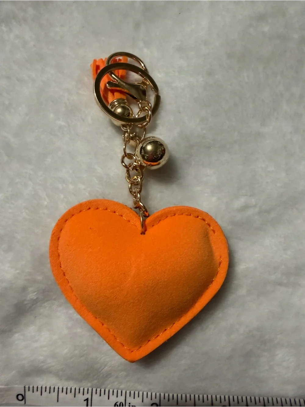Plushy Orange& Silver Rhinestone Heart Keychain/ Bag Charm